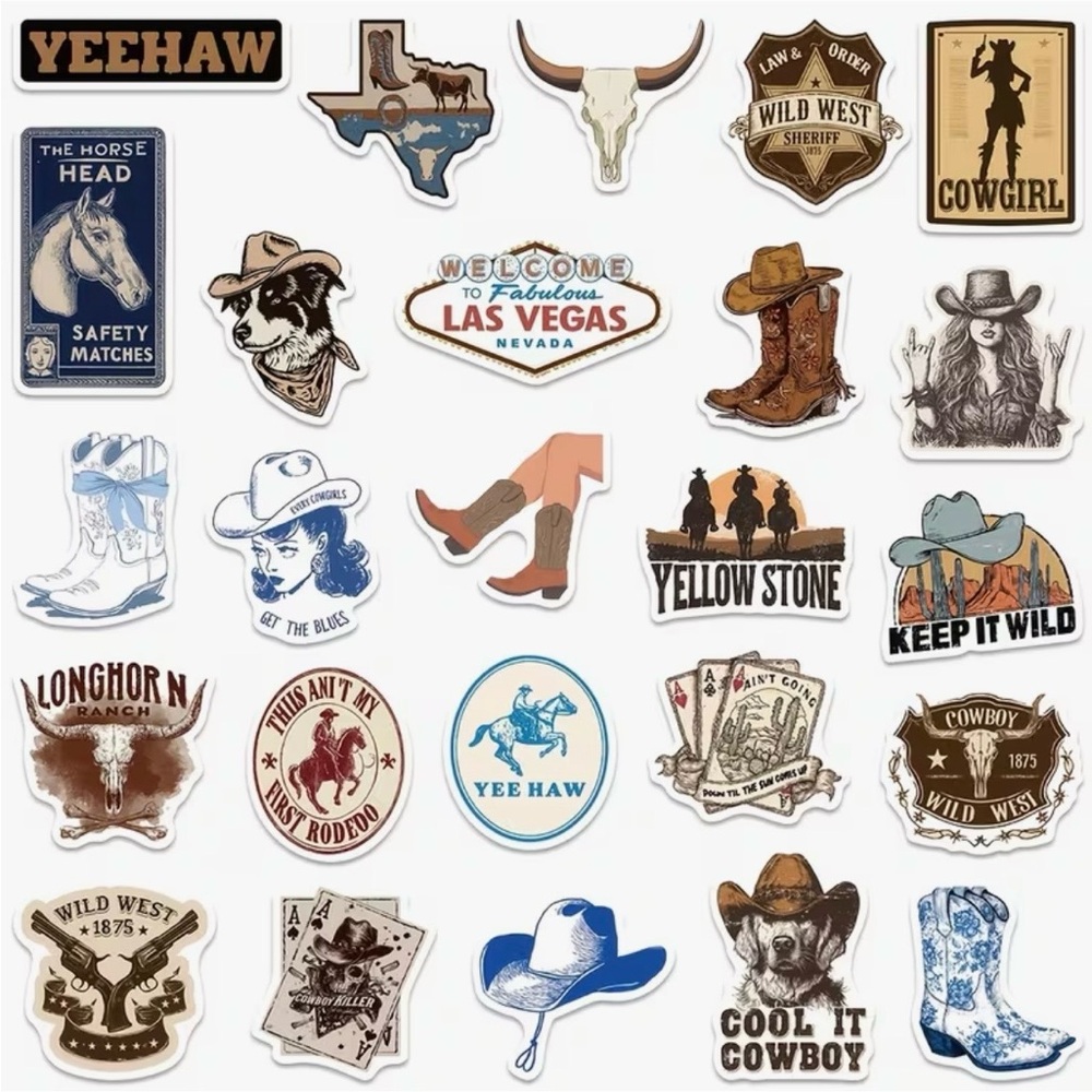 50 Western Cowgirls Stickers Blue Brown - Picture 8 of 14